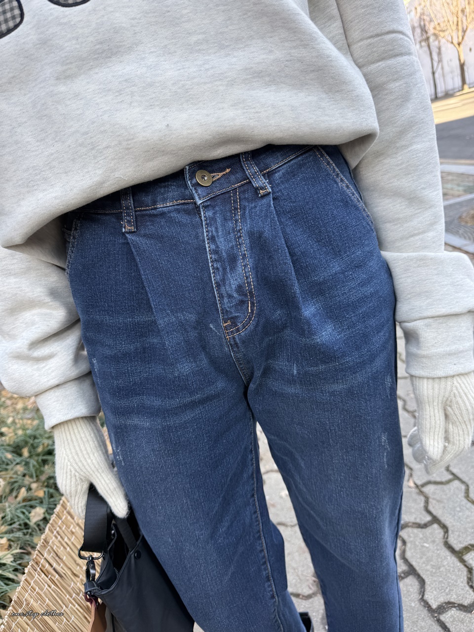 正韓SPICY後鬆緊內刷毛牛仔褲