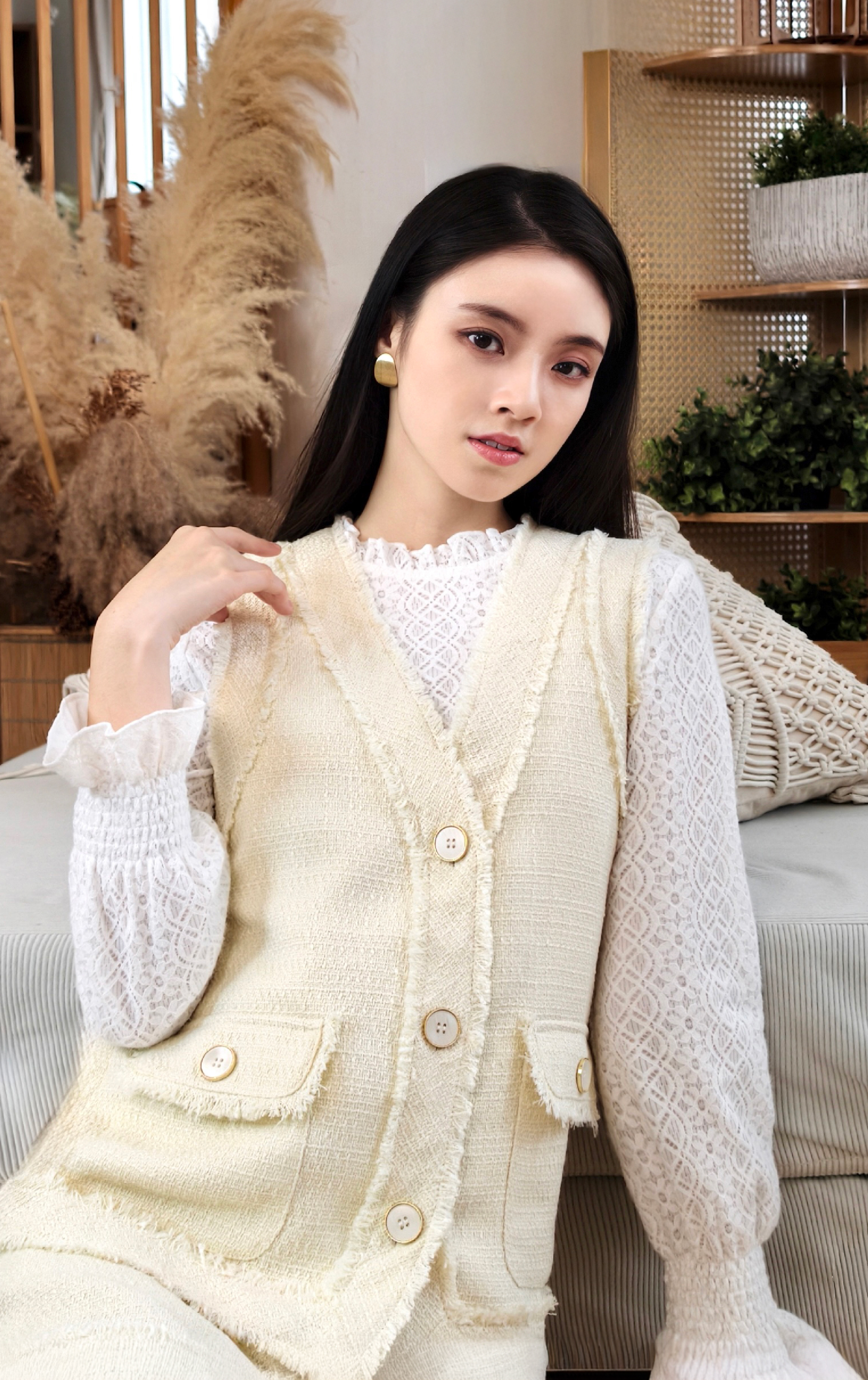 暗花布料背心 VT0201