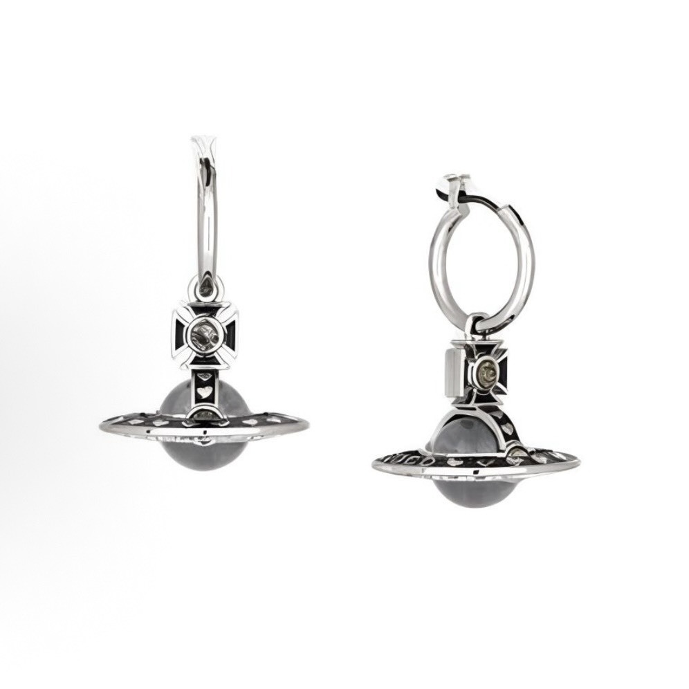 【代購】Vivienne Westwood【NANA 聯名】耳環｜女款｜鉑金／黑色琺瑯／黑鑽水晶／灰色