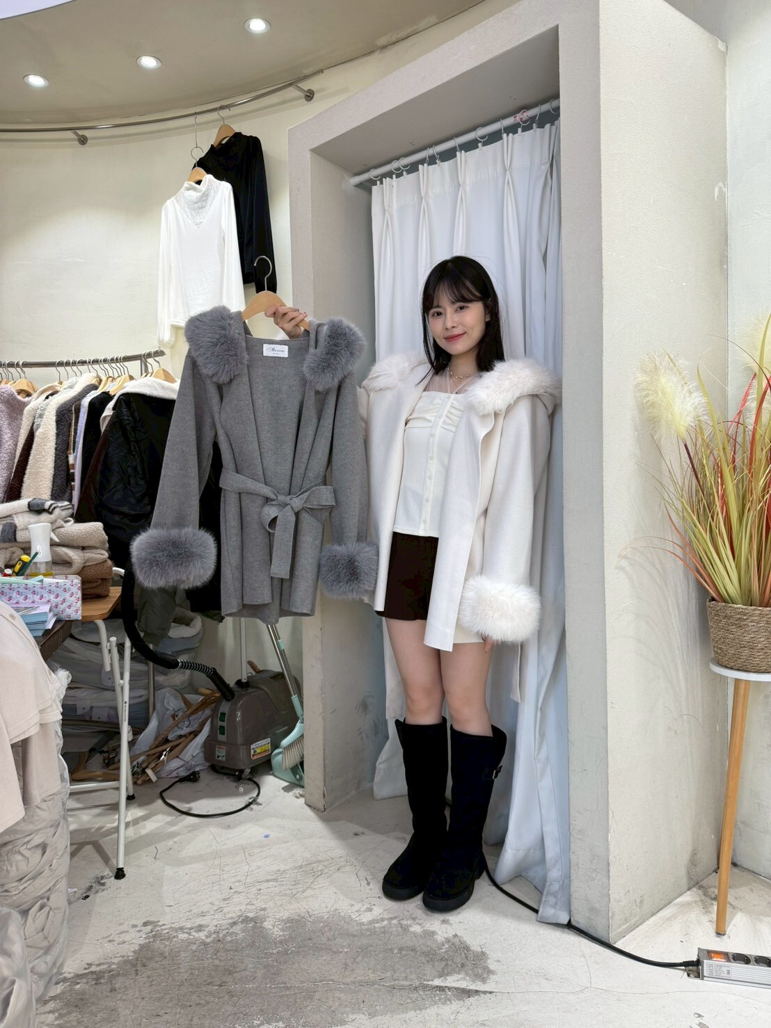 SU5342 毛領綁帶長外套