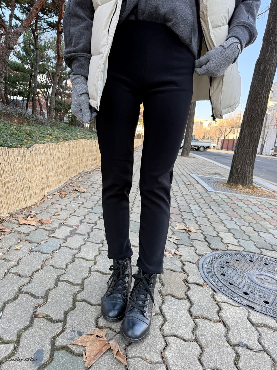 正韓天天穿不膩日常刷毛黑系長褲