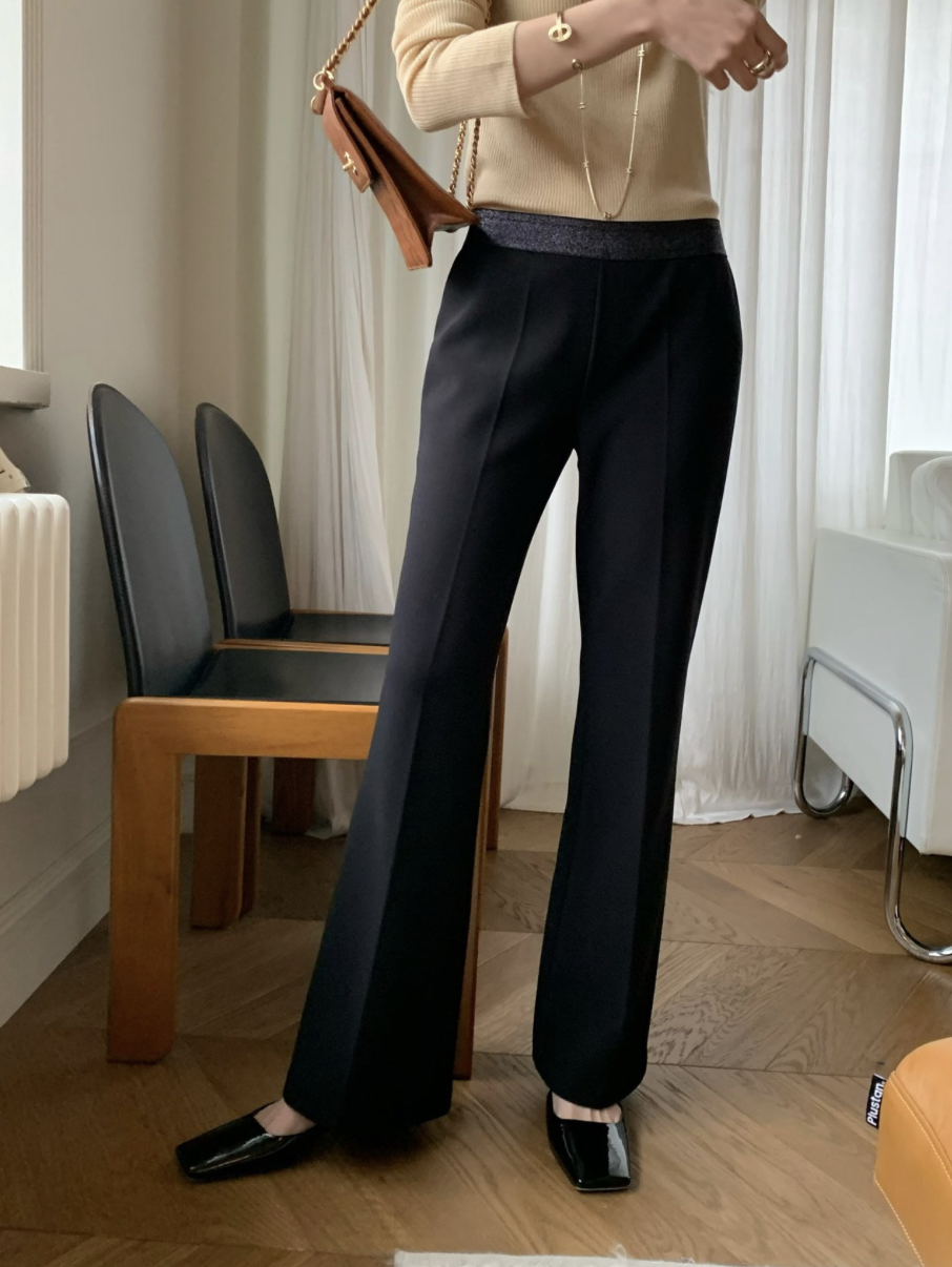 Usha 珠光腰帶寬褲 [ 黑色 / Free ]