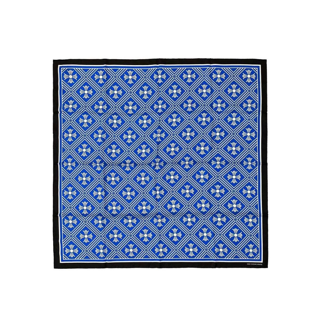 CHROME HEARTS BLUE CROSS SILK SCARF 藍十字絲巾 克羅心 十字架 白藍色