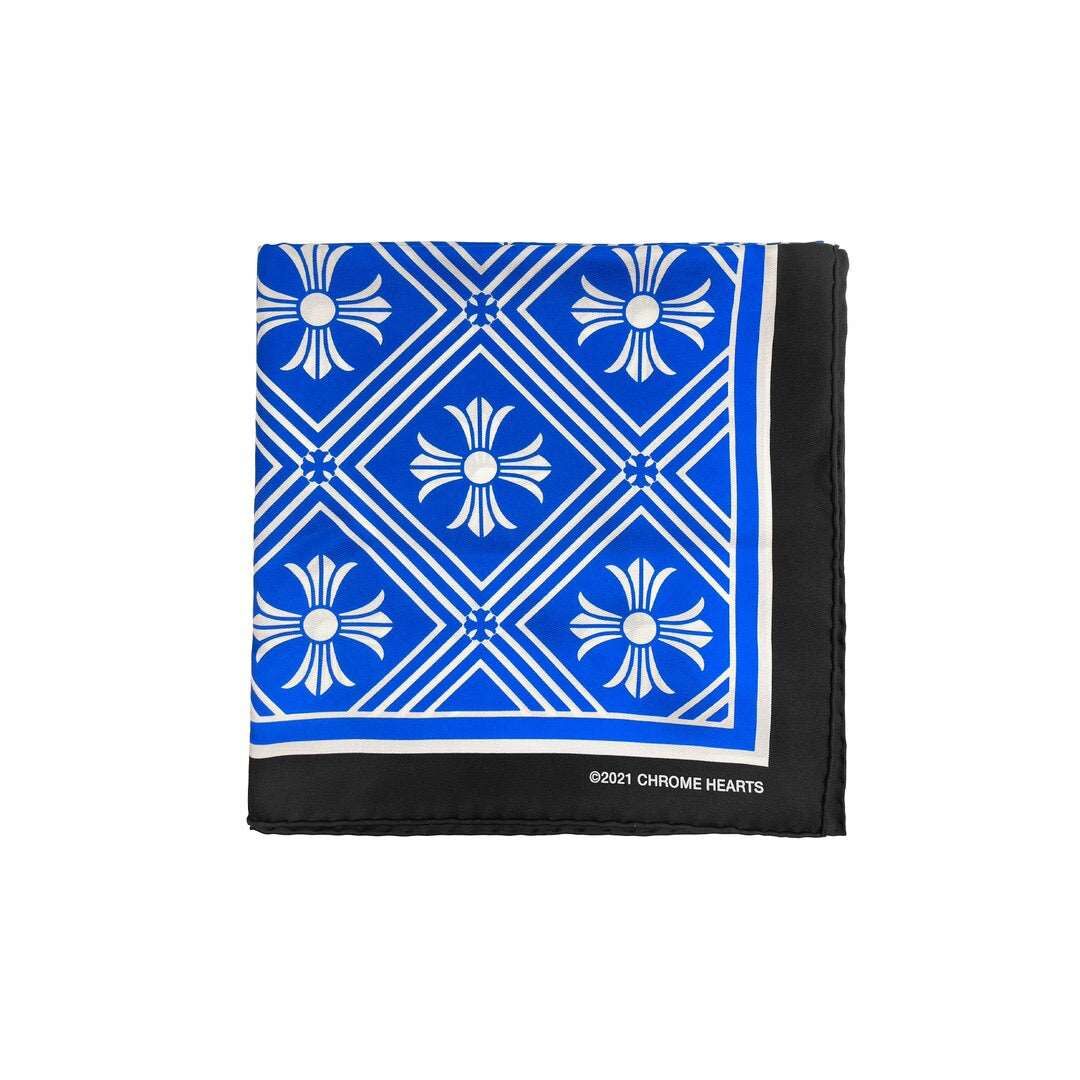 CHROME HEARTS BLUE CROSS SILK SCARF 藍十字絲巾 克羅心 十字架 白藍色