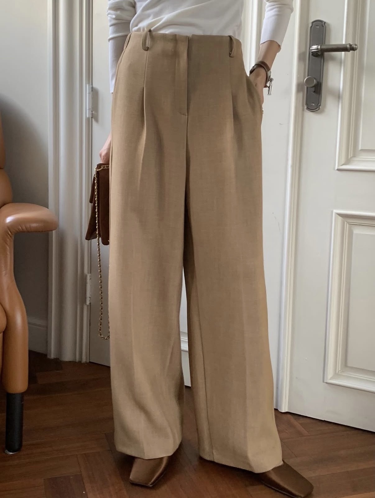 Wyatt 後鬆緊打褶西裝寬褲 [ 2色 / Free ]