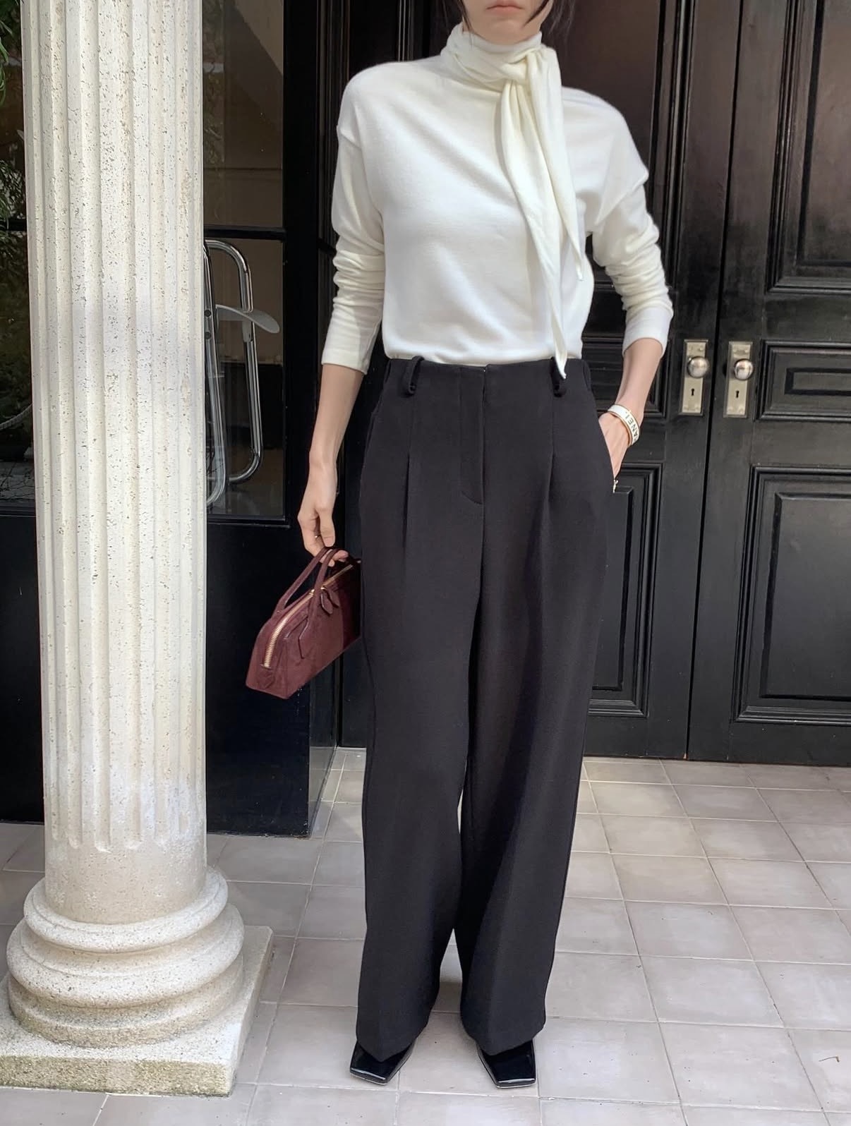 Wyatt 後鬆緊打褶西裝寬褲 [ 2色 / Free ]