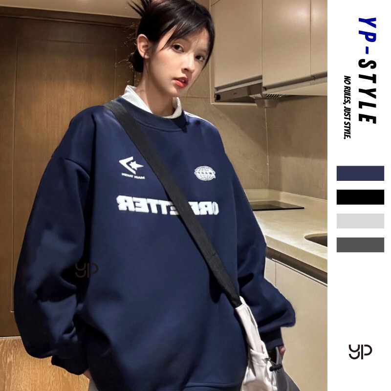 情侶印花圓領長袖大學T