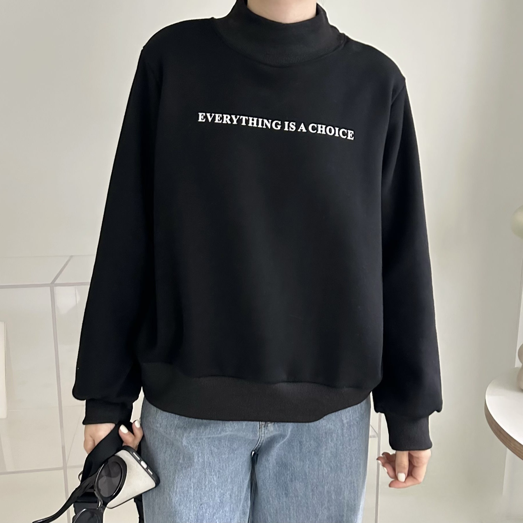 【BONNIE】高領細英文字毛底衛衣  - 5色選擇 (C28-C32)