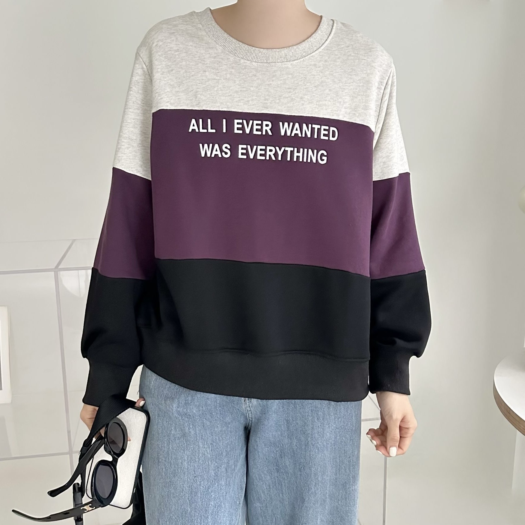 【BONNIE】三拼色印英文字珠地衛衣 (C21-C22)