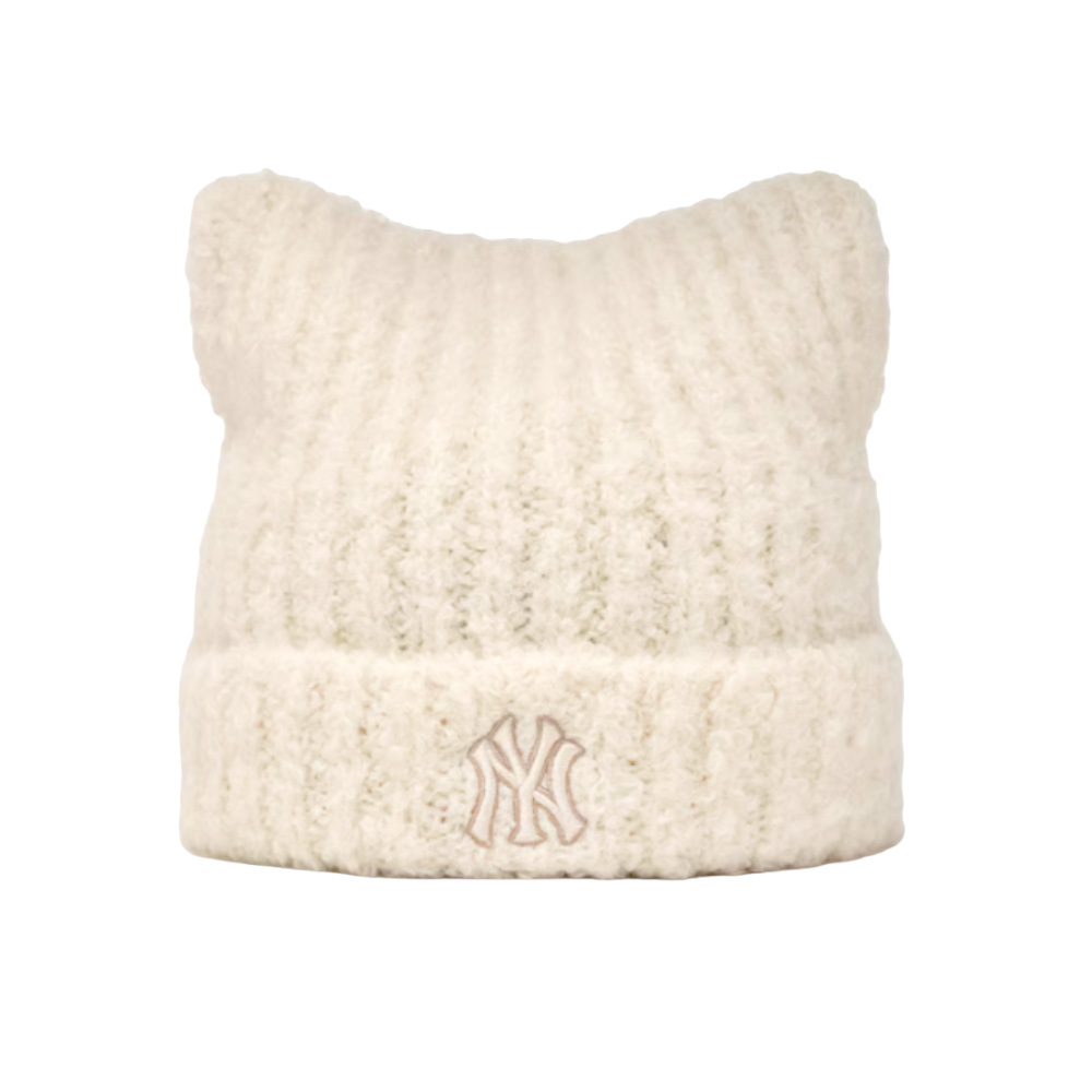 MLB 貓耳針織毛帽 白 Karina同款   3ABNB1156GP011-WH