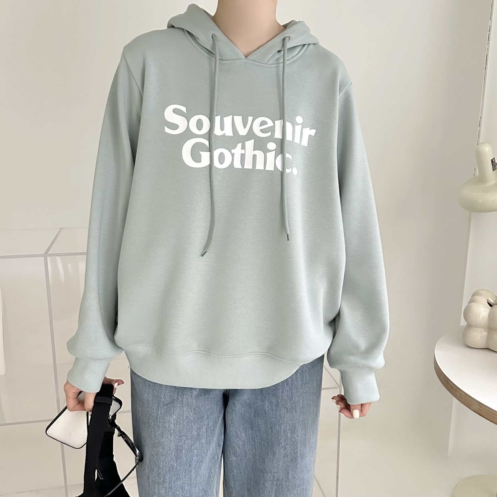 【BONNIE】6色英文印字有帽絲絨毛底衛衣  - 6色選擇 (C13-C18)