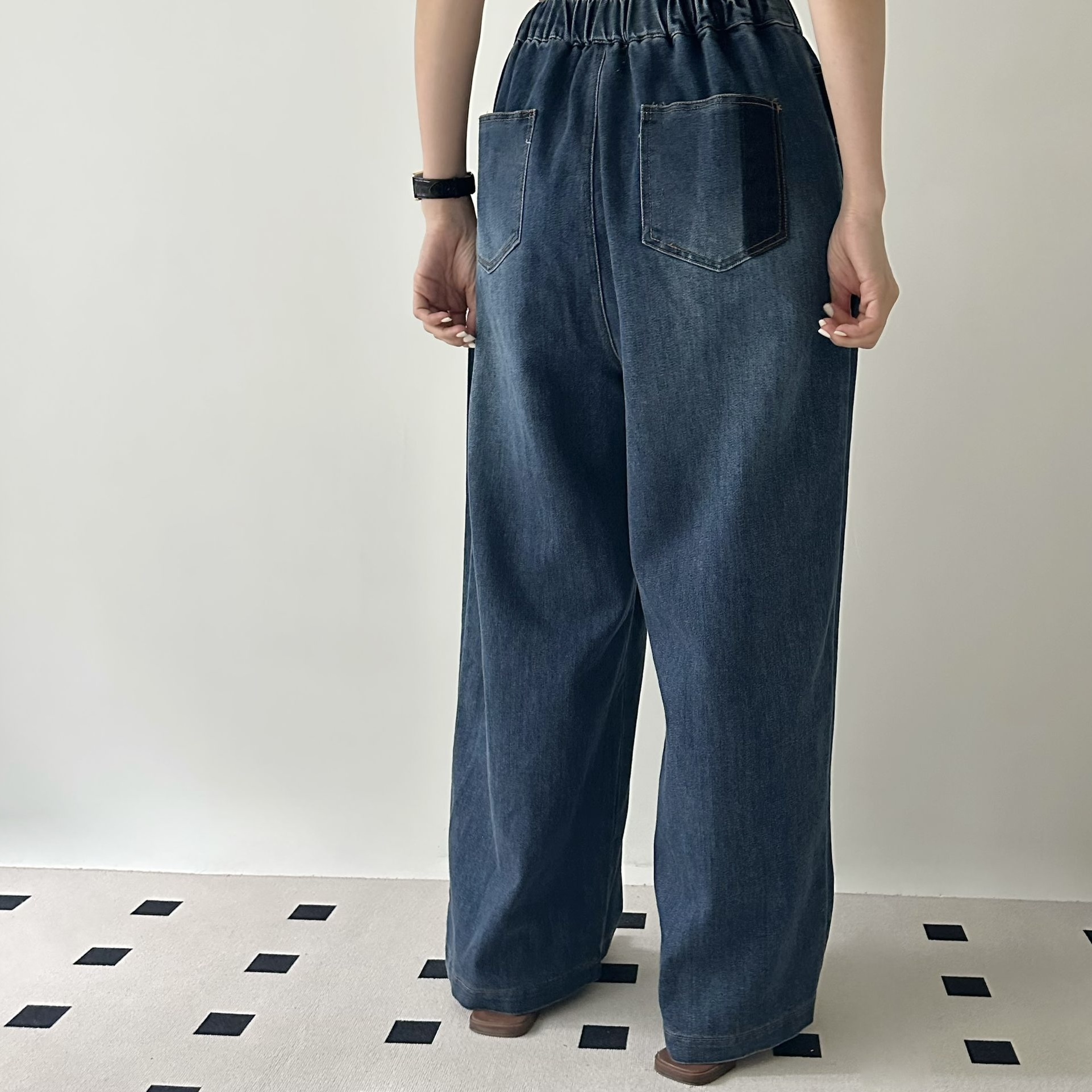 【BONNIE】全橡筋拼色袋闊牛仔褲 (C8)