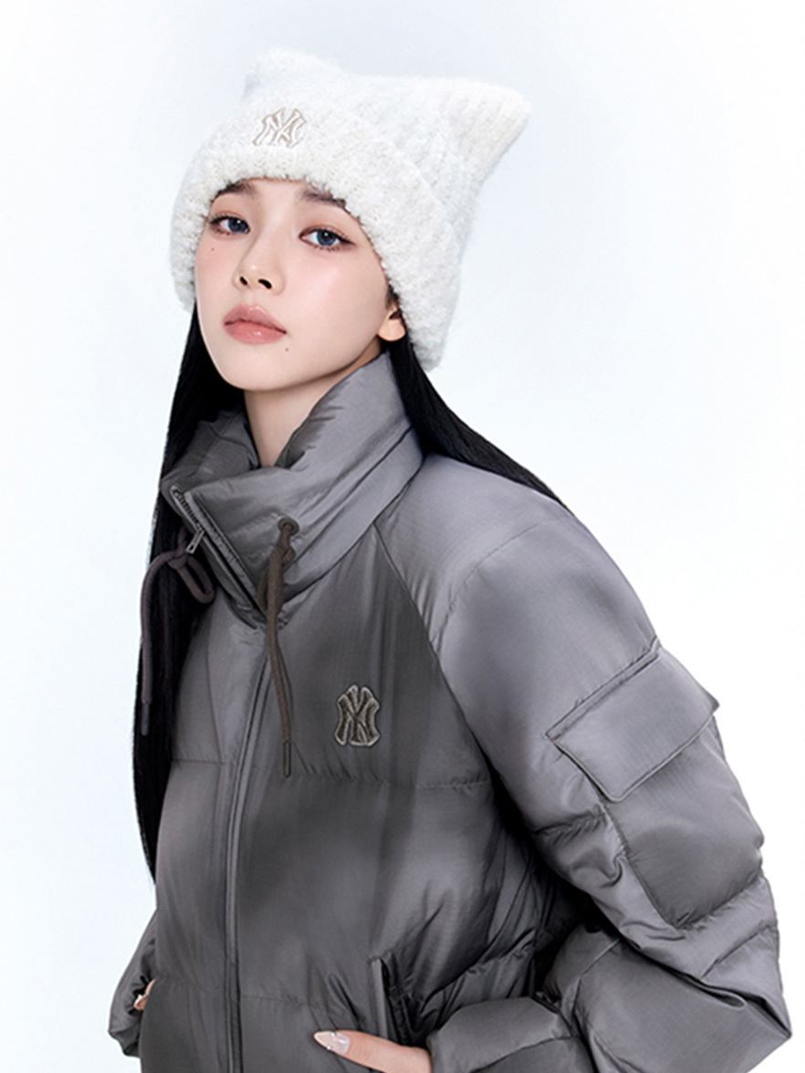 MLB 貓耳針織毛帽 白 Karina同款   3ABNB1156GP011-WH