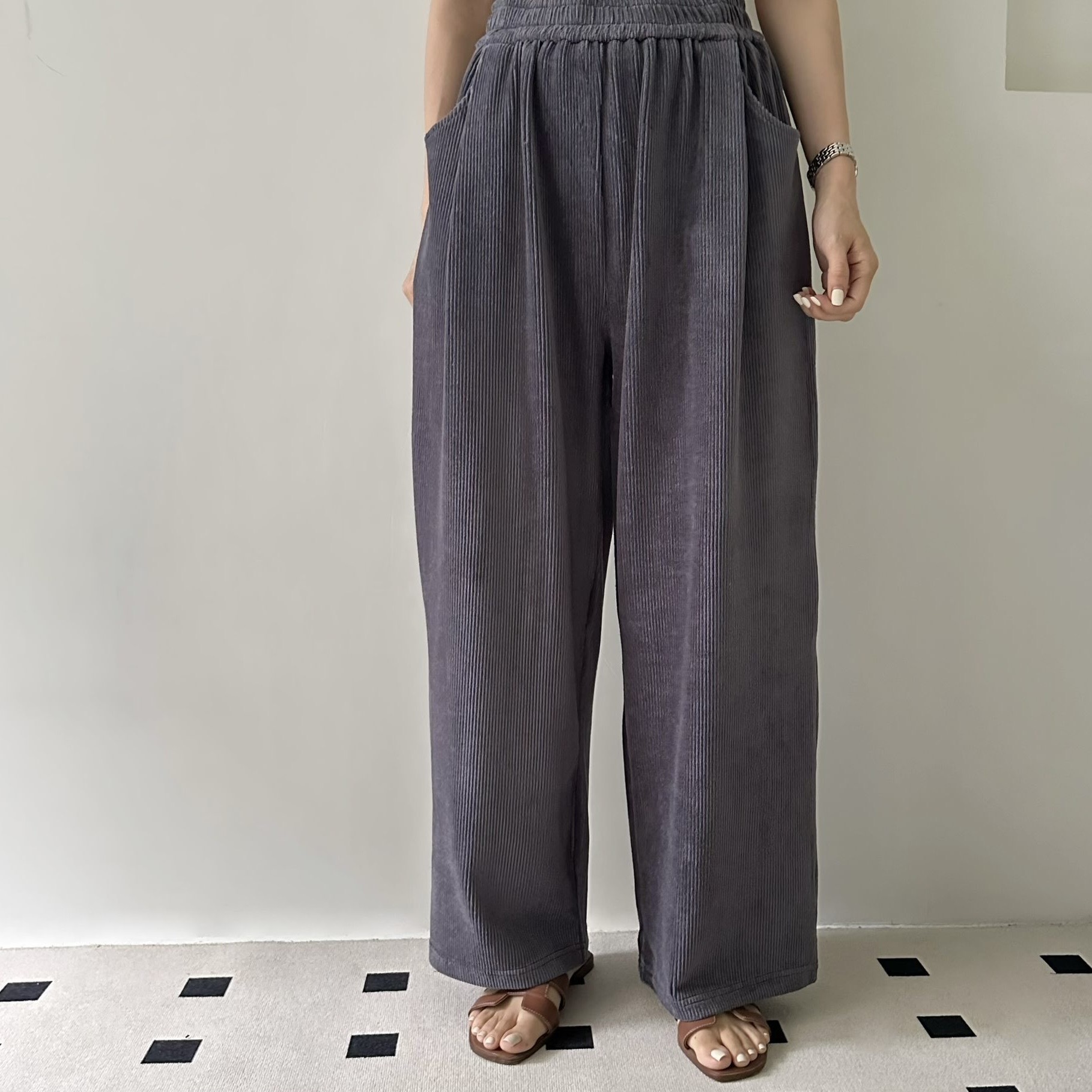 【BONNIE】全橡筋腰絲絨直身闊褲 (C5-C7)