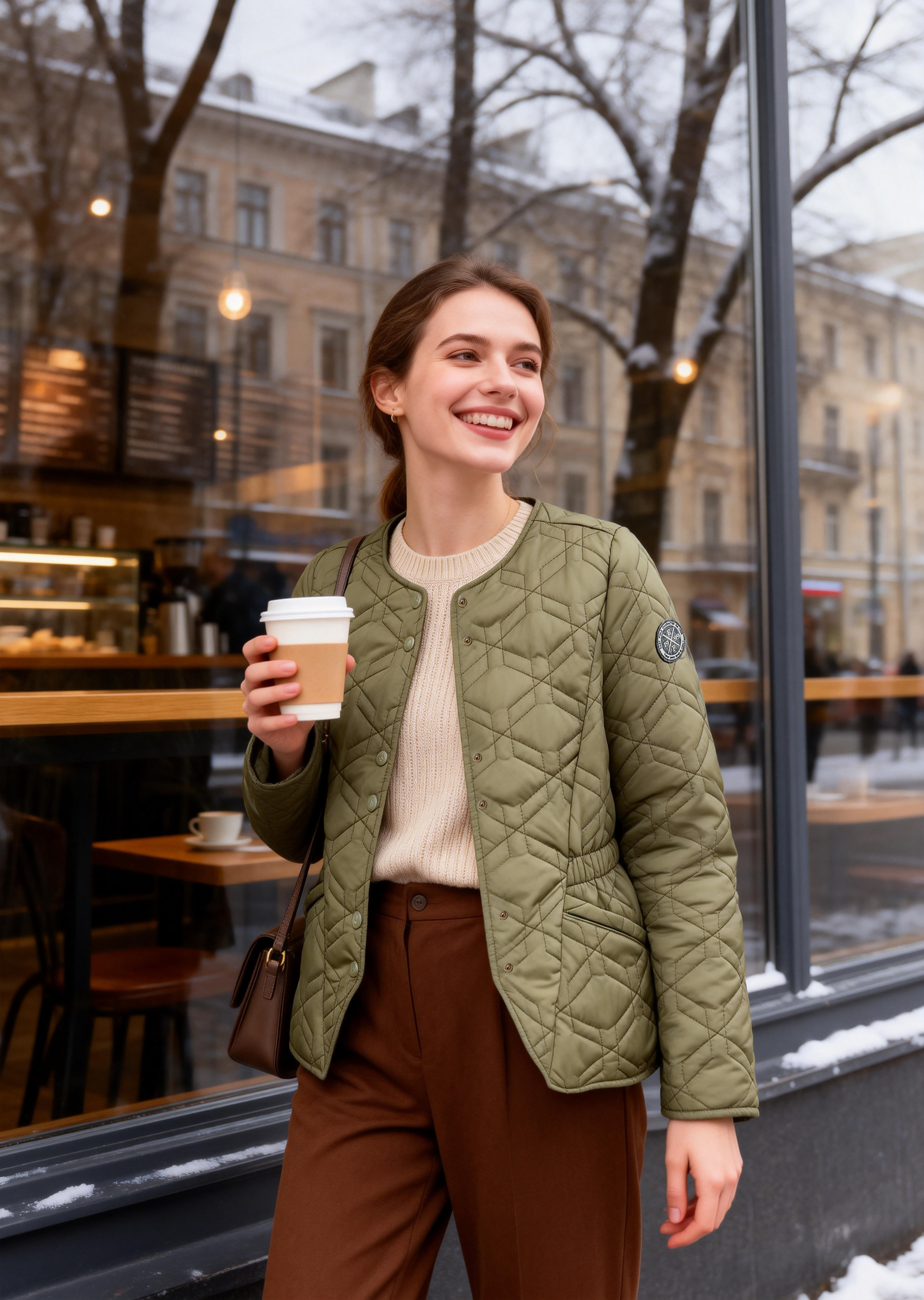 2511104 女裝菱格間棉收腰外套