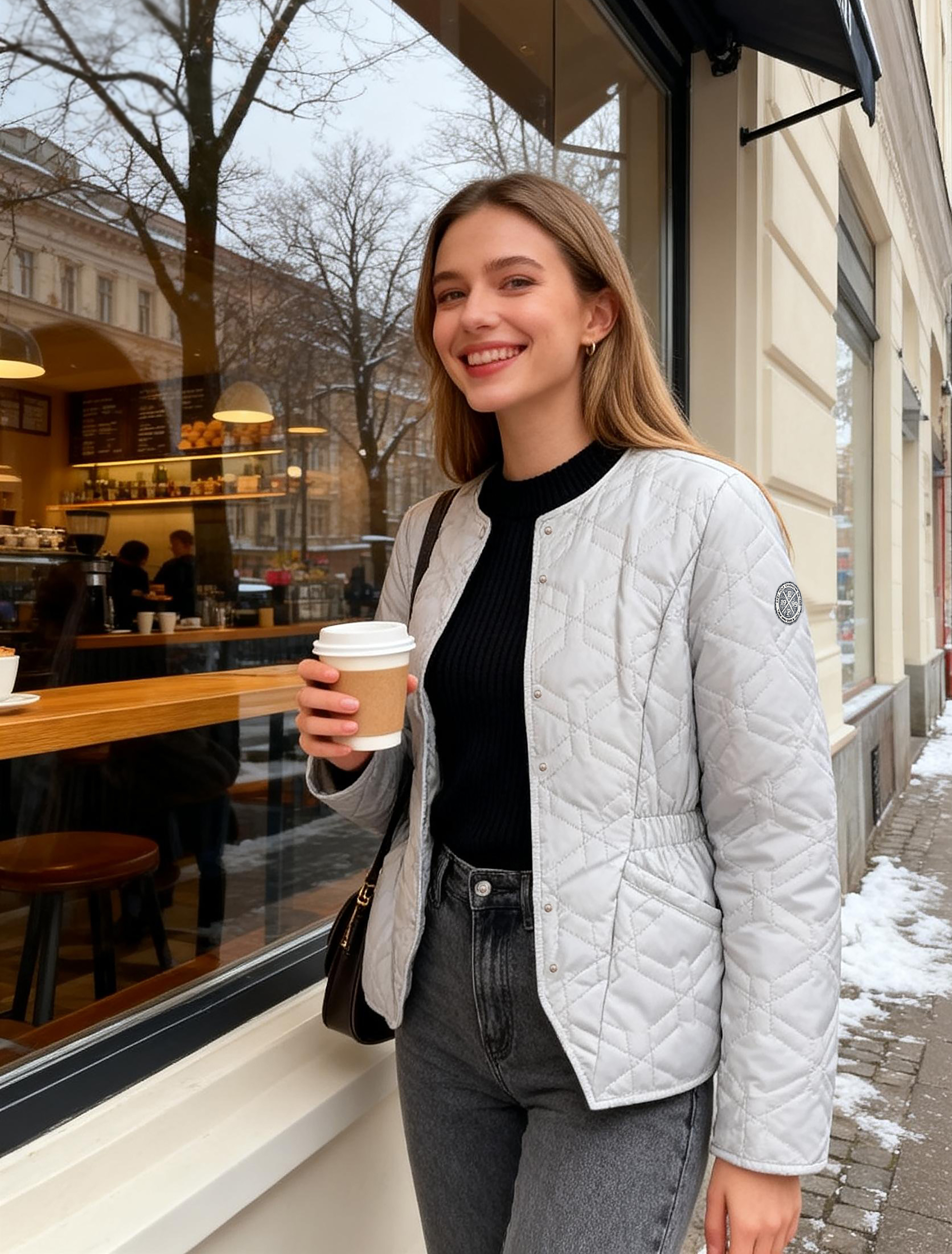 2511104 女裝菱格間棉收腰外套