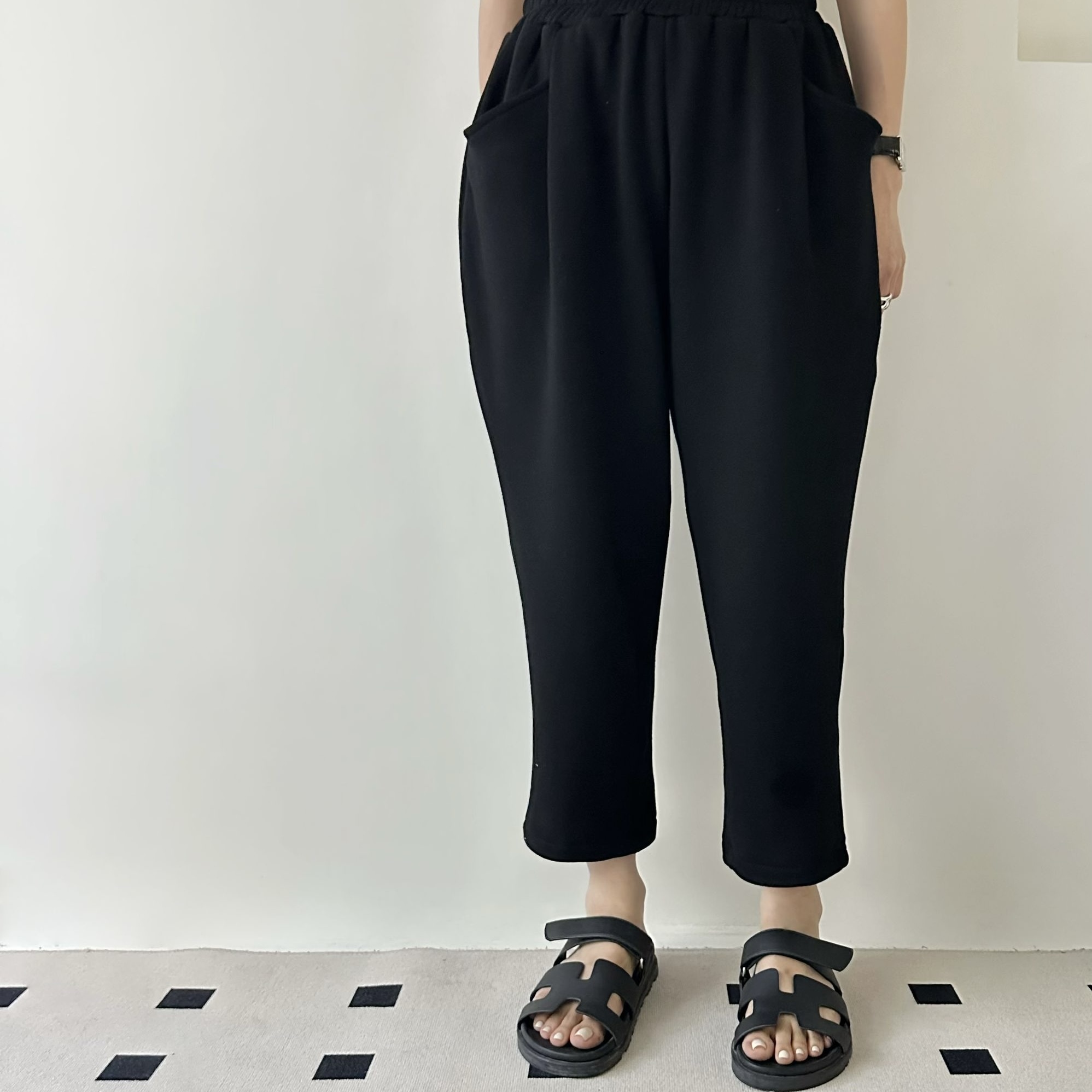 【BONNIE】全橡筋腰毛底九分修腳褲 (C3)