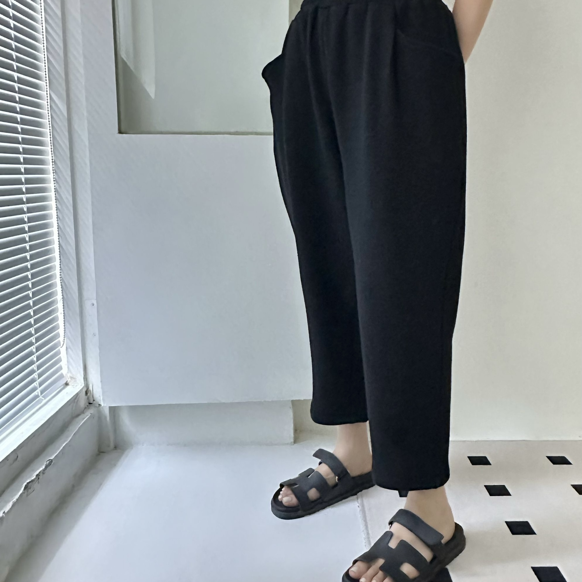 【BONNIE】全橡筋腰毛底九分修腳褲 (C3)