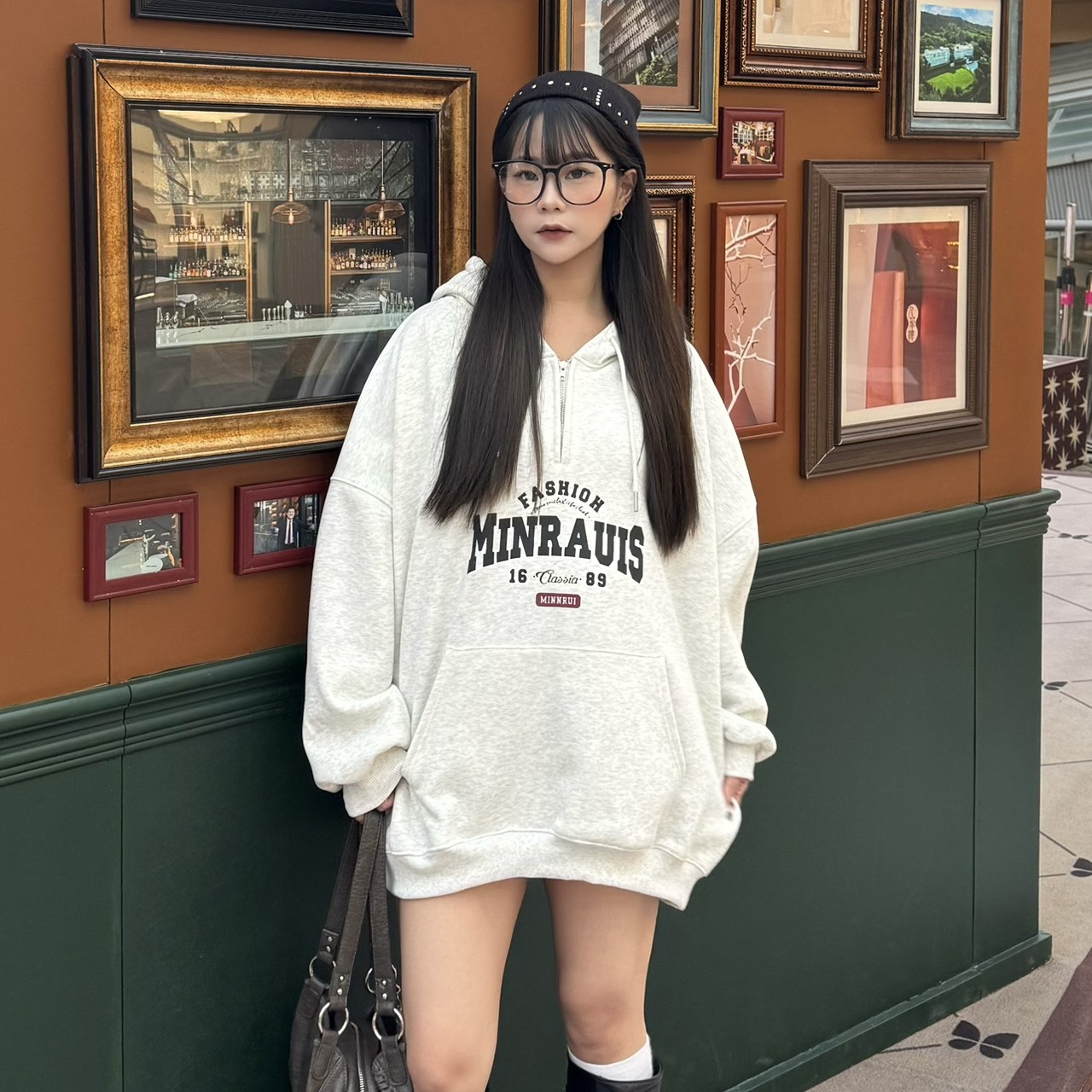 MINRAUIS ❶❻❽❾半拉鍊加絨帽tee