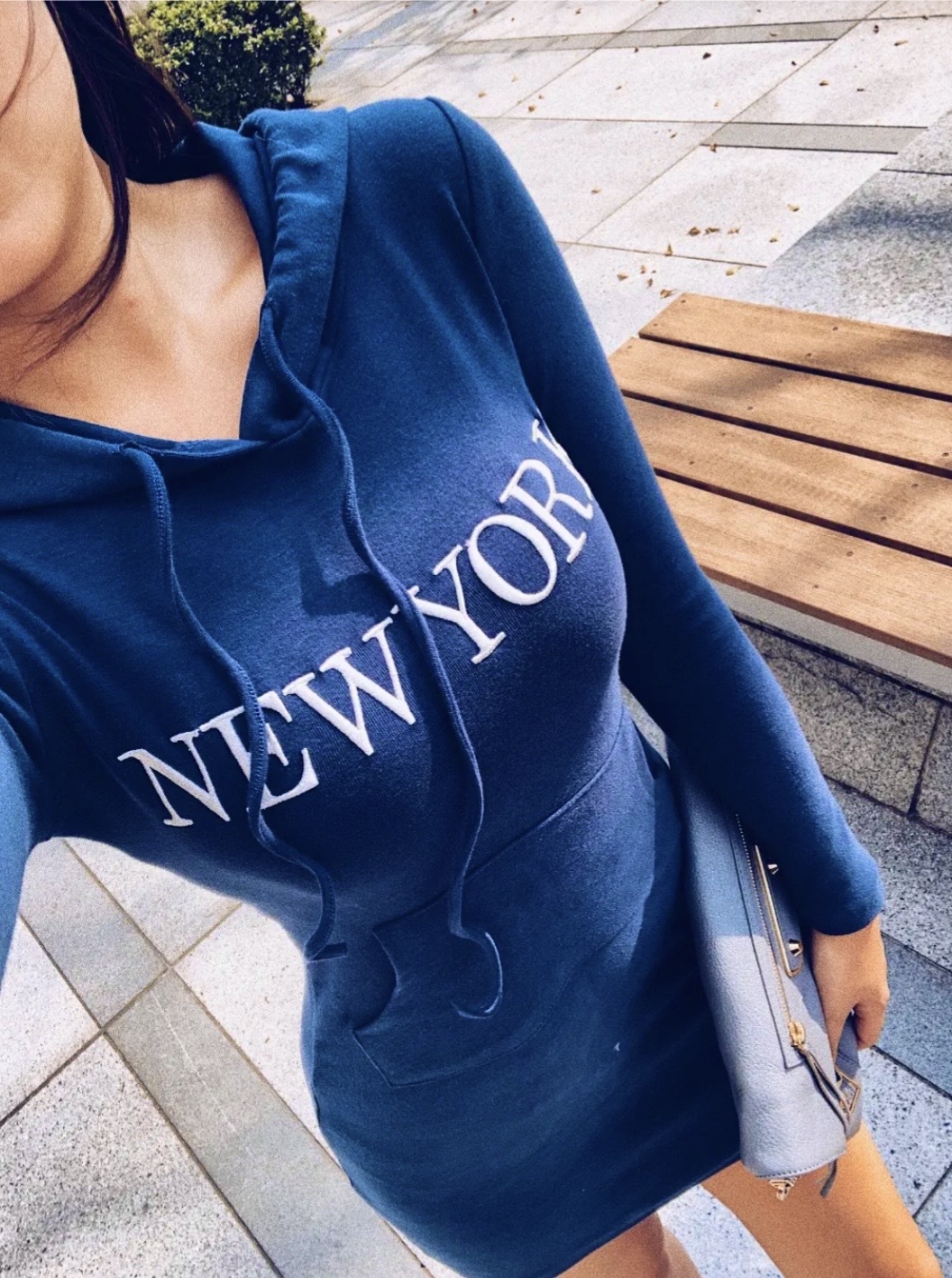 NEW YORK! 刺繡字母絨絨super顯瘦長版帽T