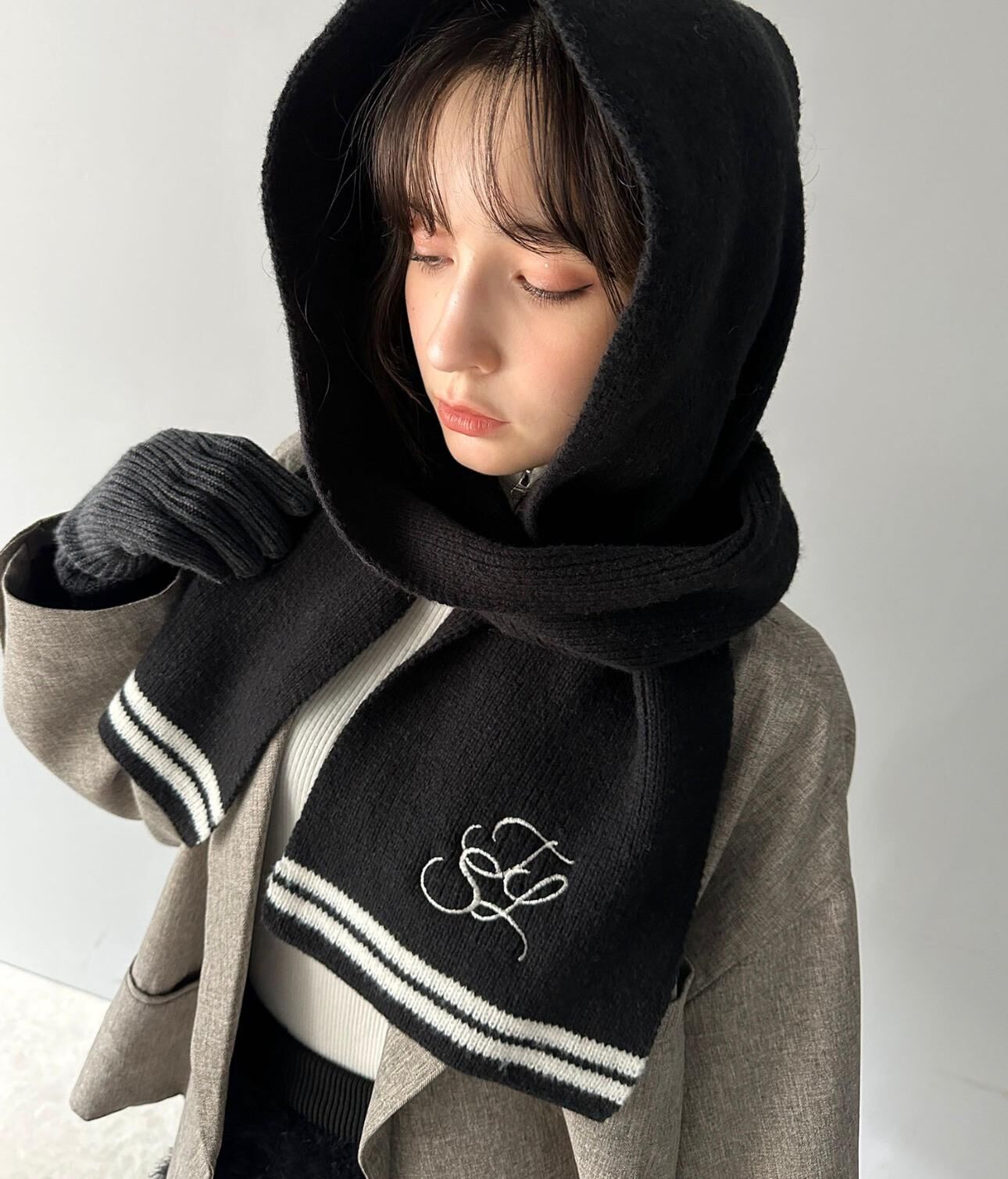 【預購】JN1215103 classicalelf 刺繡logo針織圍巾