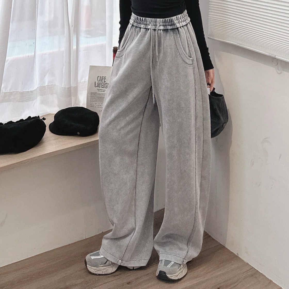 復古洗舊彎刀繭型棉褲/二色