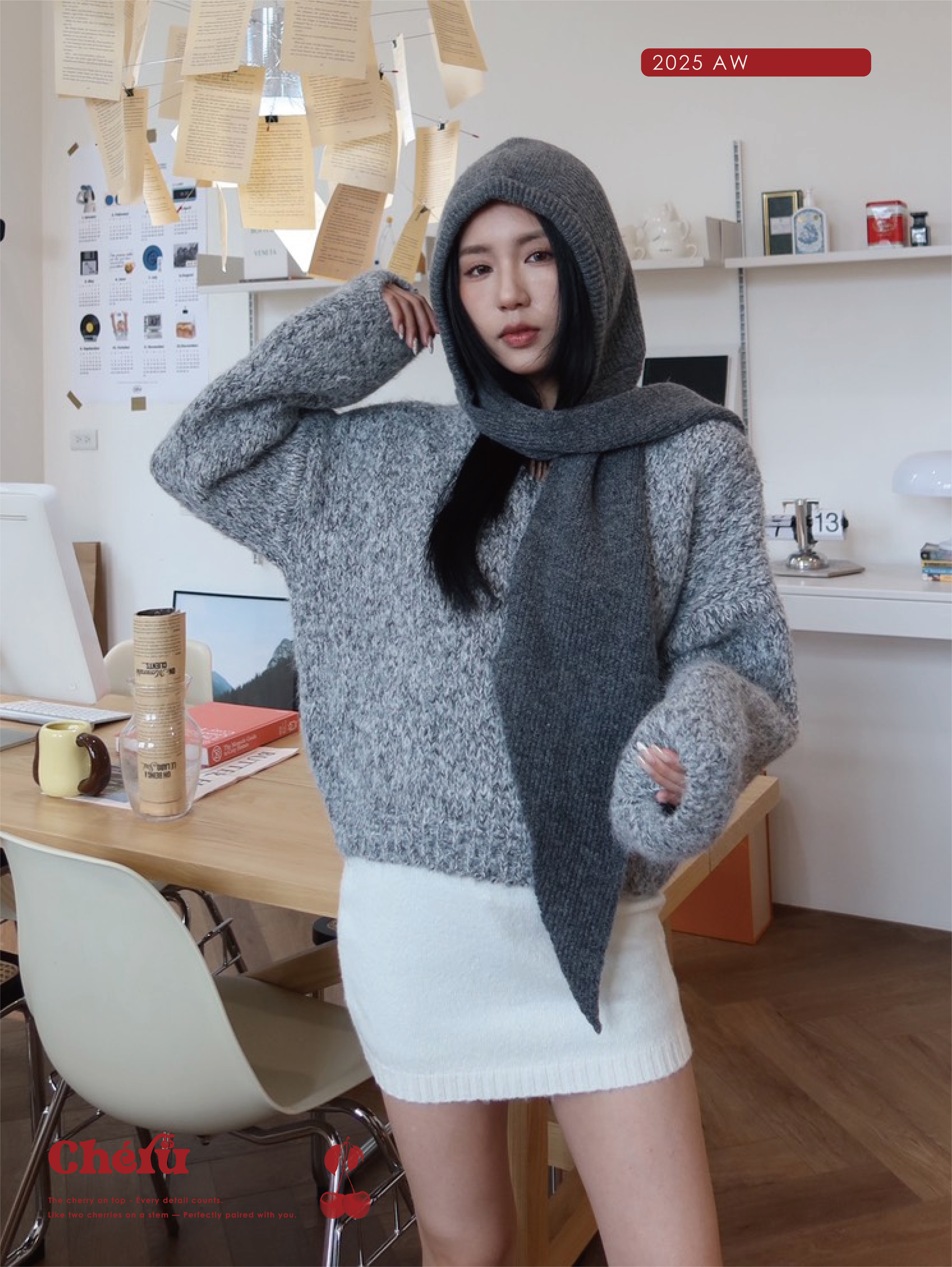 聖誕特定款混色短板毛衣 灰