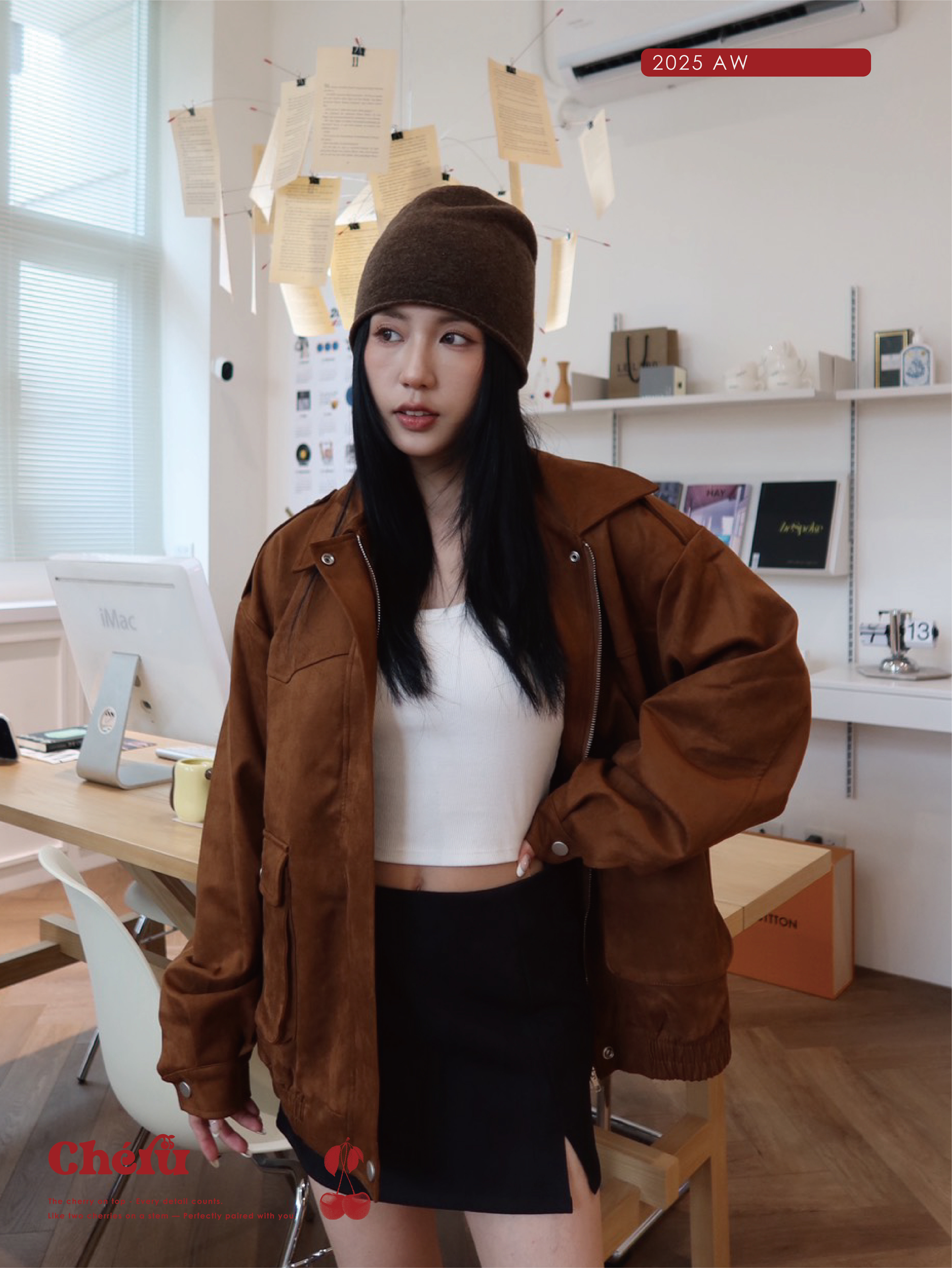 cheru時髦麂皮外套 卡其