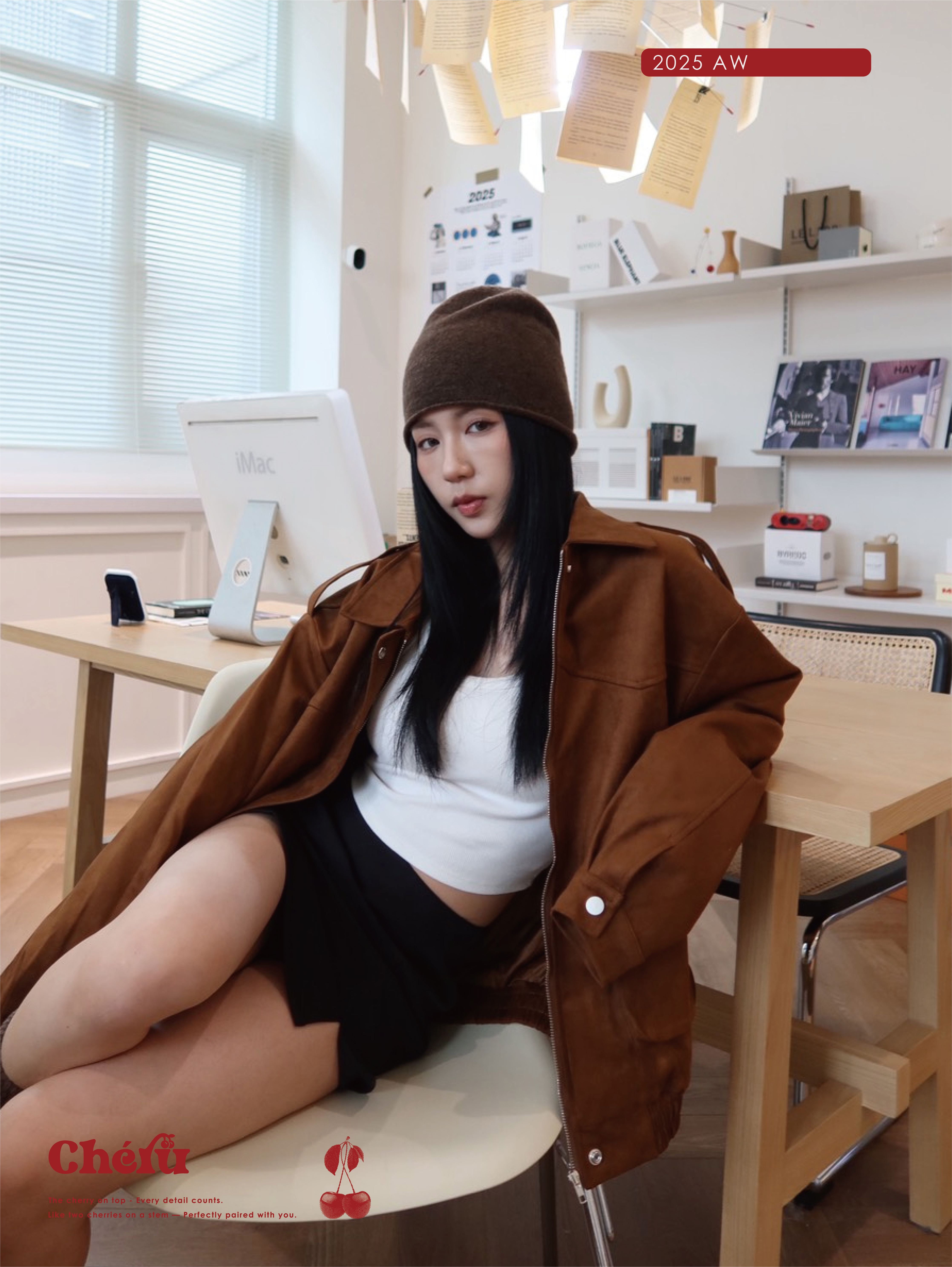 cheru時髦麂皮外套 卡其