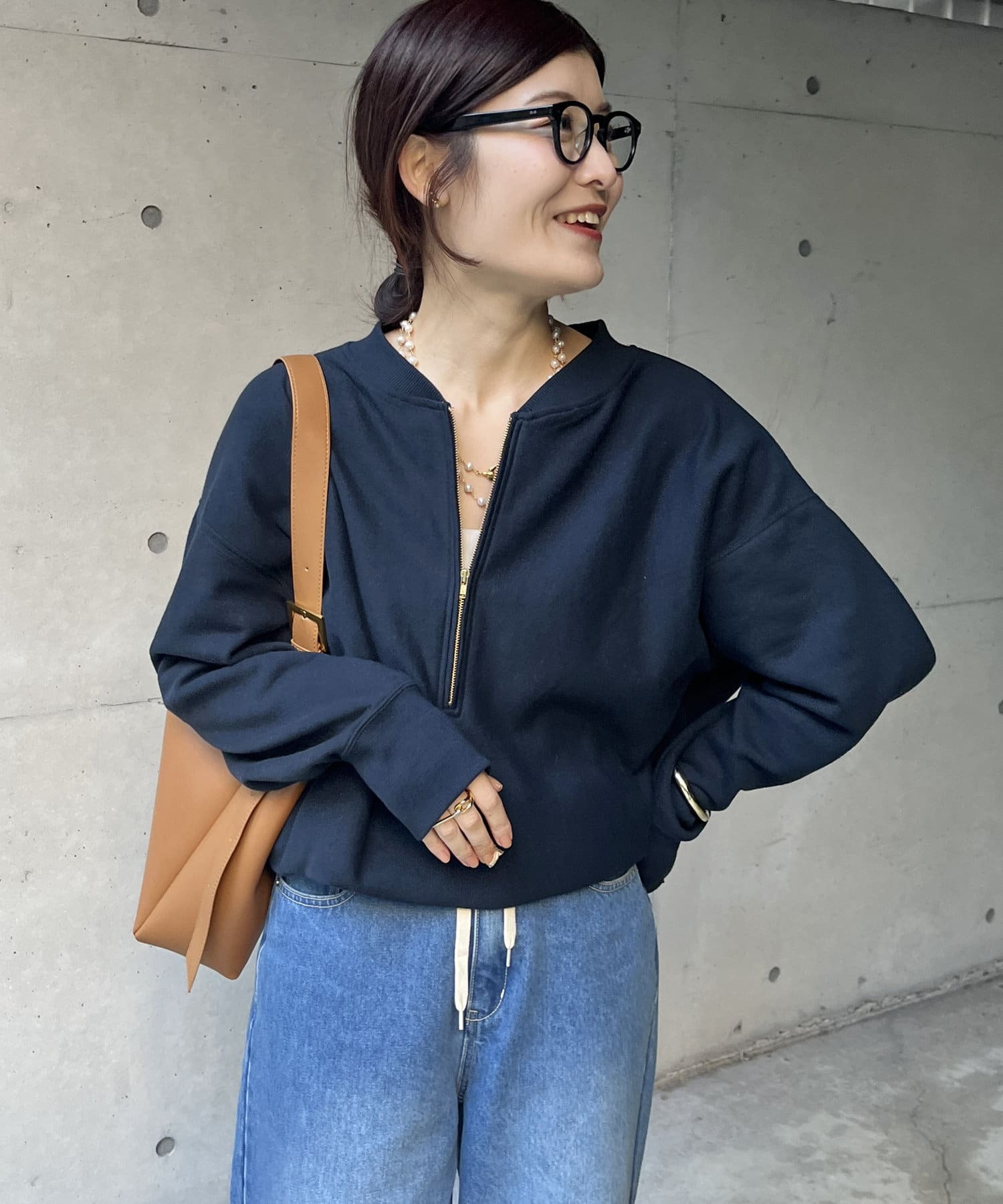 DOUDOU(ドゥドゥ)  【完売カラー再追加！/新色追加/インフルエンサー OKOCHI企画】ハーフジップスウェット深藍（DDZ1051106A0020）