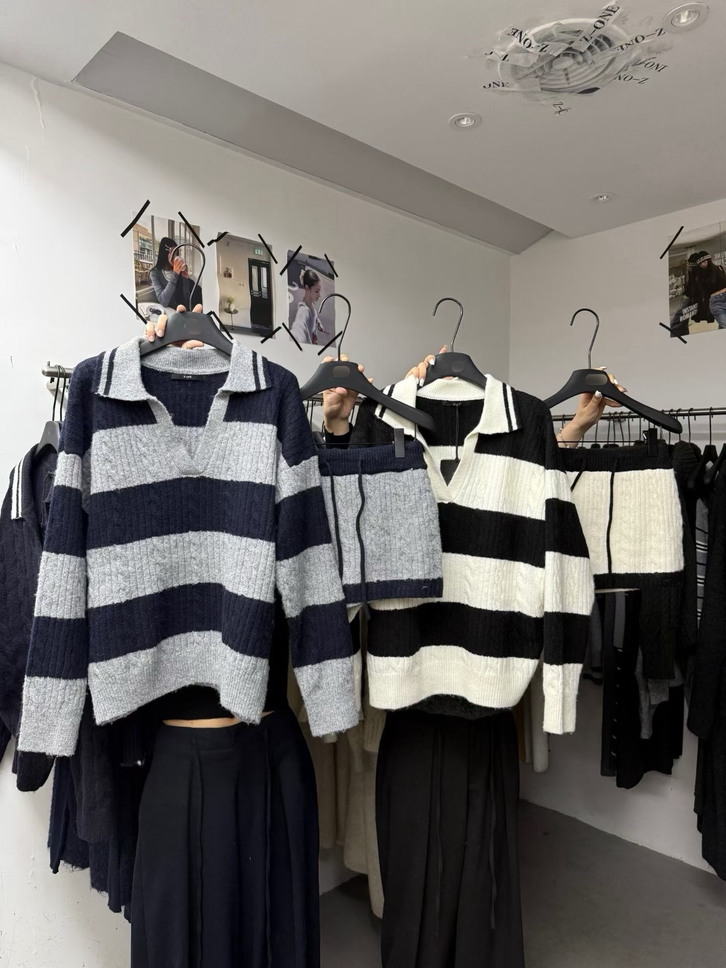 （現貨）#AG26 polo領條紋1+1SET(白/灰)