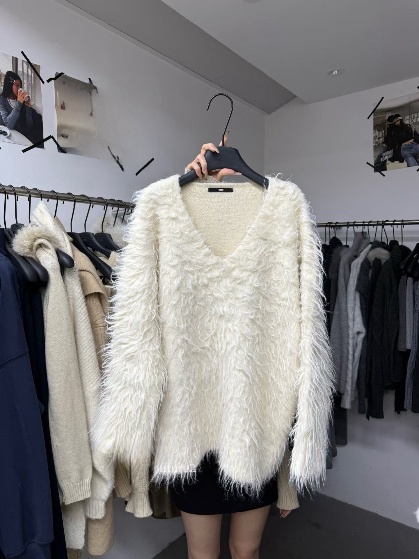 （現貨）#AG31 Ｖ領毛毛長版毛衣(灰/杏/咖)