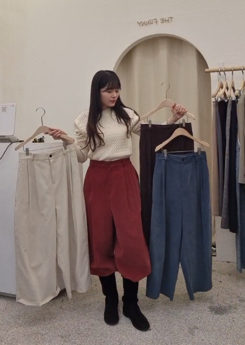 FP5308 竪坑條日本進口棉質燈芯絨闊腿褲