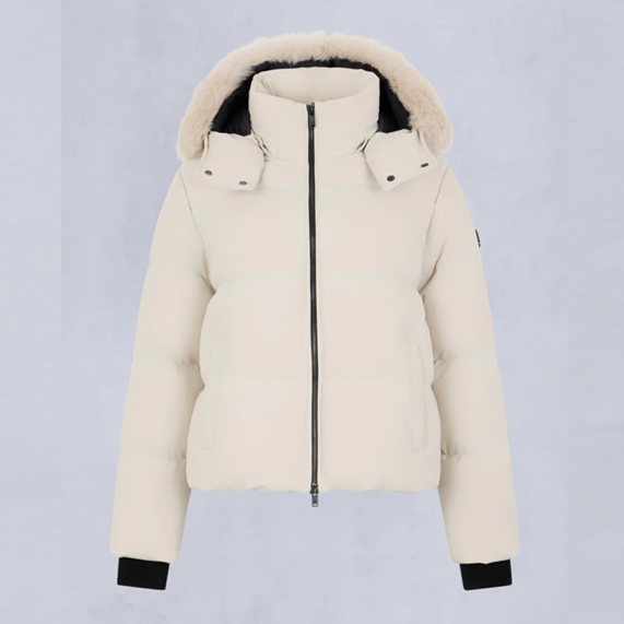 1YY1215-070 MOOSE KNUCKLES Nyluxe Misti Shearling Trim Puffer Alabaster #M35LJ137S (BR)