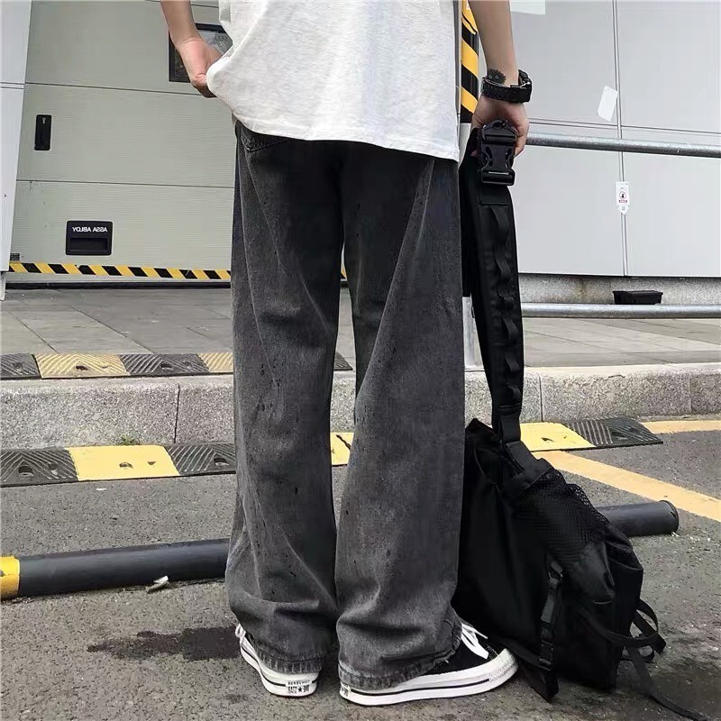 素面基礎直筒牛仔寬褲