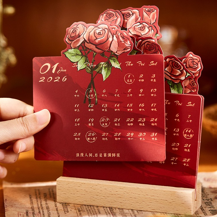 Rose Series Hand-Painted Desk Calendar