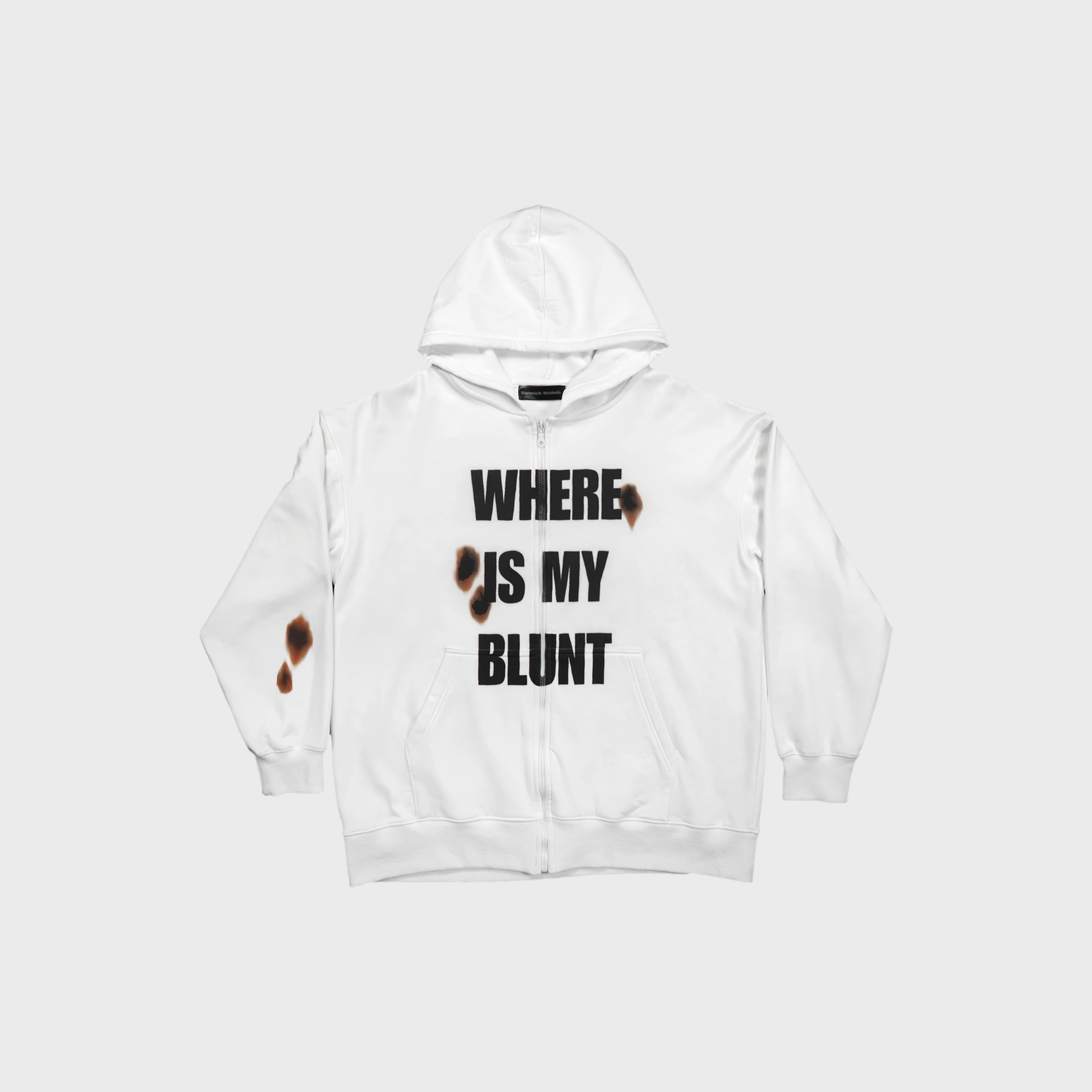 Bornrich｜Where Is My Blunt Zip Up Hoodie (White)