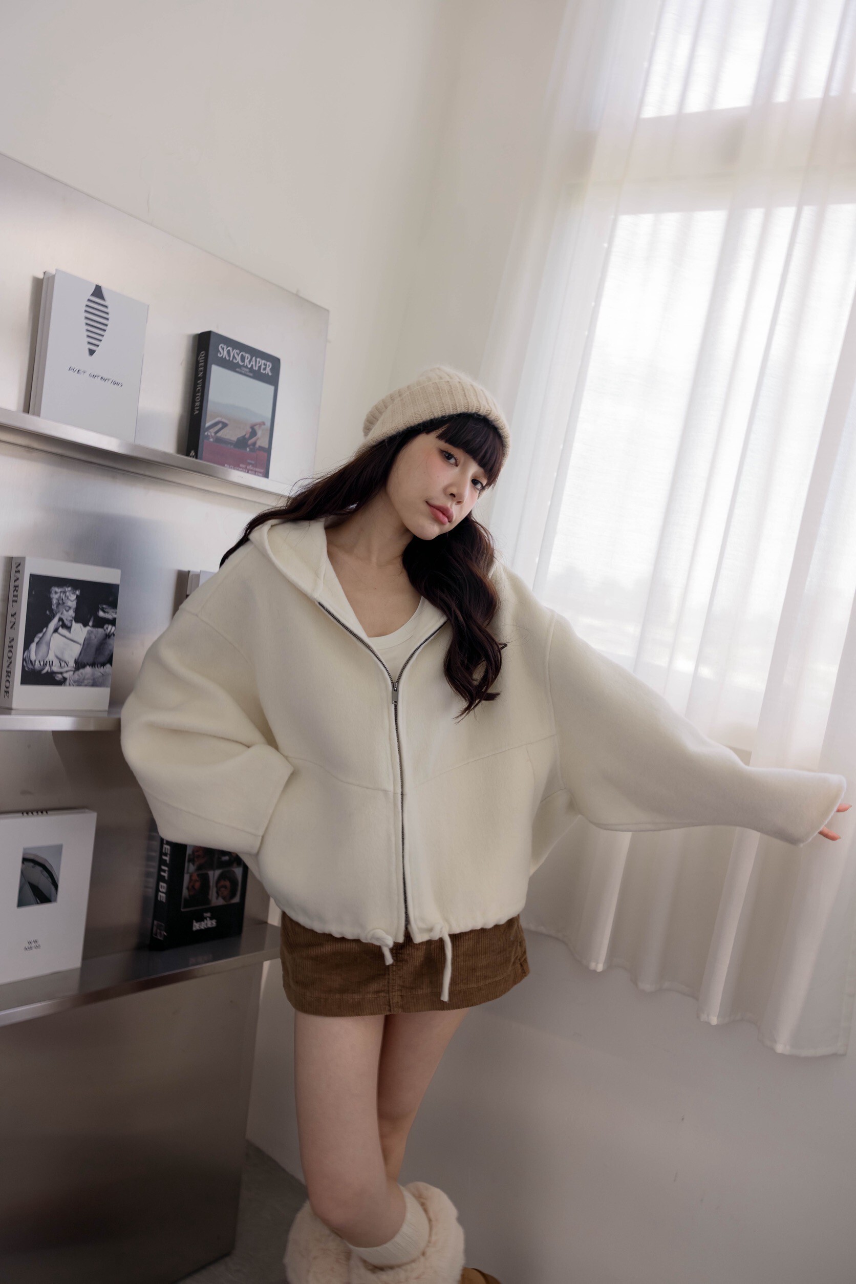 （現貨）#AG90 羊毛連帽外套(燕麥/黑/咖/米白)