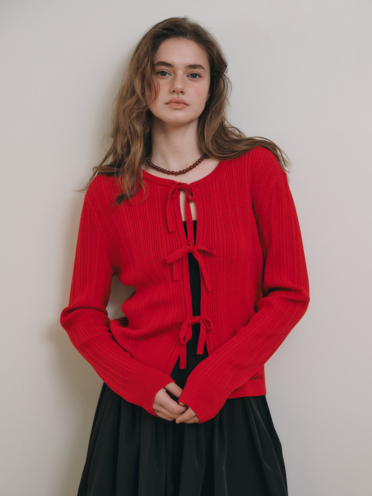 [AMIDI] RIBBON POINT WOOL CARDIGAN