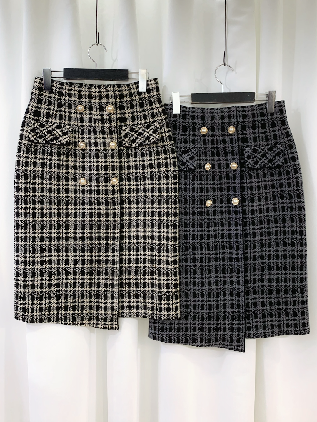 修身款!格紋珍珠針織窄裙