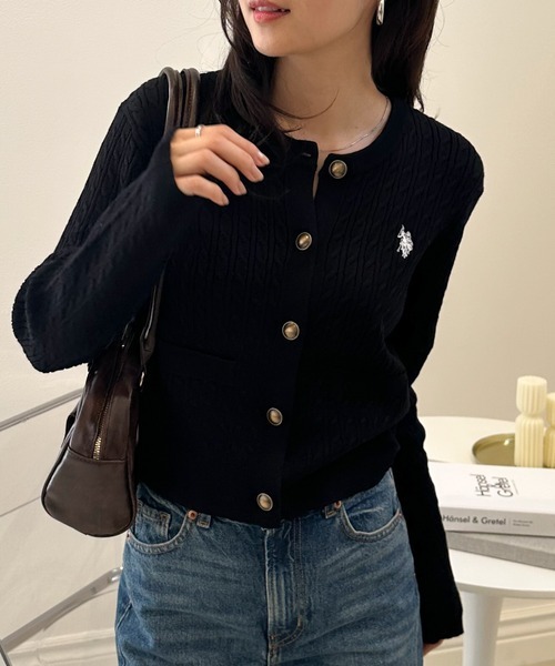 日本🇯🇵連線 U.S. POLO ASSN. 金扣刺繡麻花針織開襟衫 麻花針織 開襟衫 針織衫 長袖 簡約 刺繡 5色(任買兩件711免運)/預購