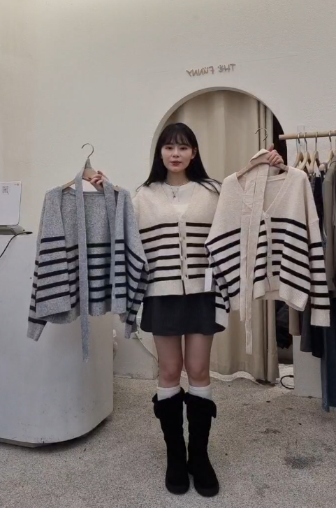 FP5341 混色條紋寬鬆針織外套