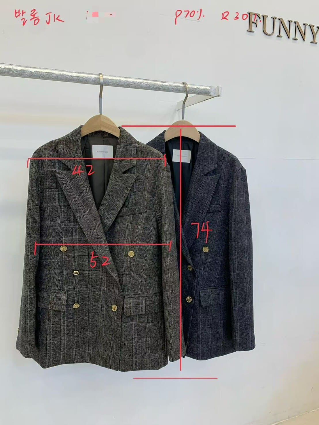 FP5342 英倫格紋雙排金扣外套