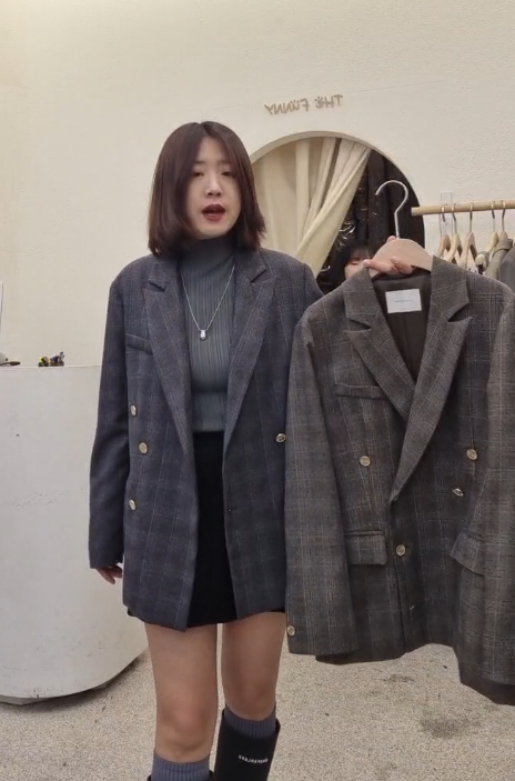 FP5342 英倫格紋雙排金扣外套