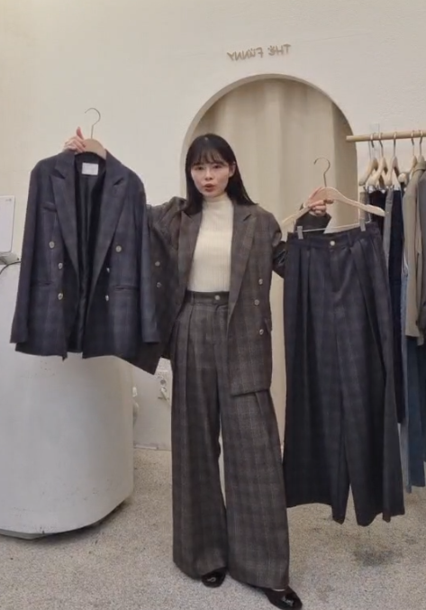 FP5343 英倫格紋打褶闊褲