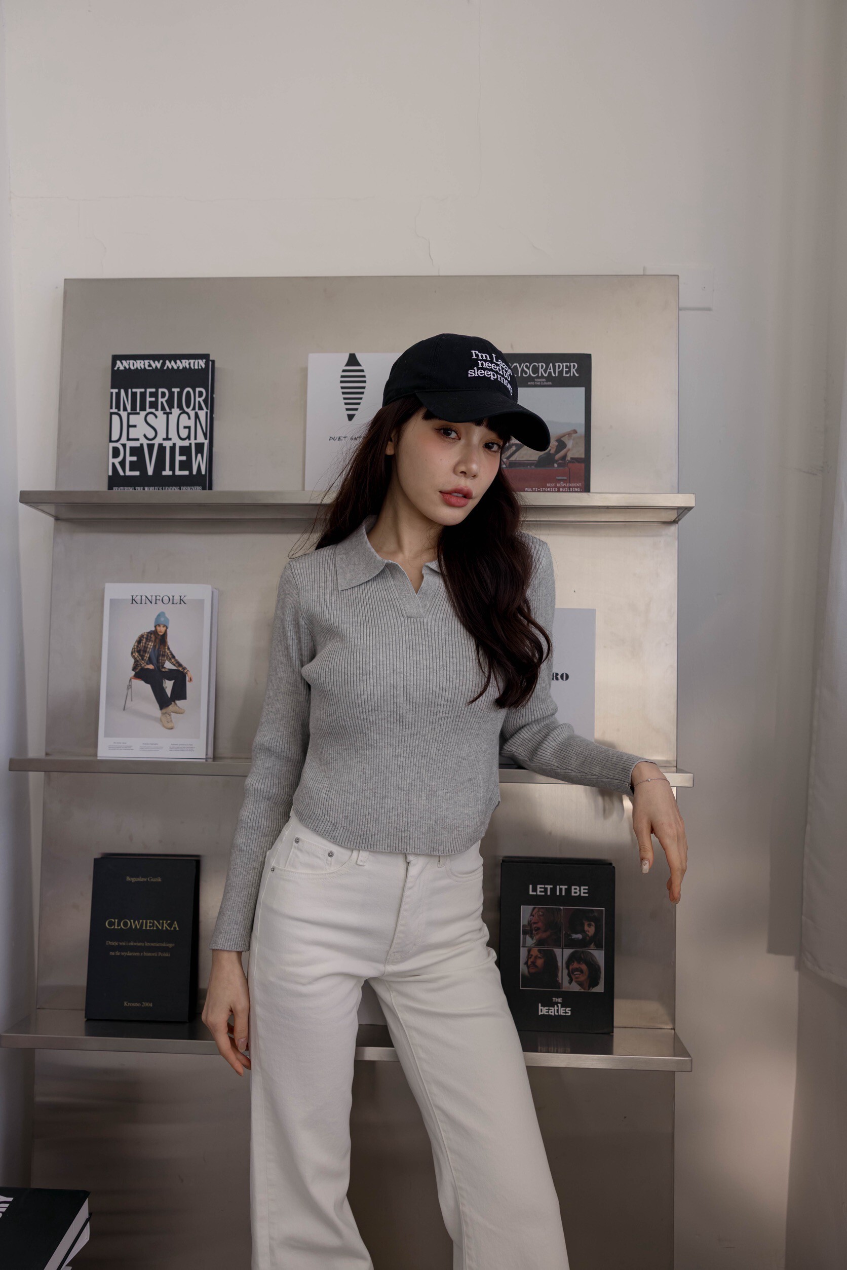 （現貨）#AG96 Polo領針織上衣（白/黑/咖/深灰/淺灰）