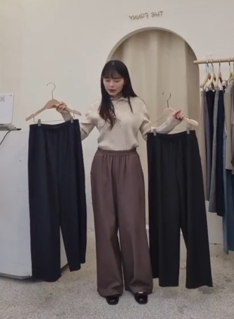 FP5344 暗直紋鬆緊腰直筒褲