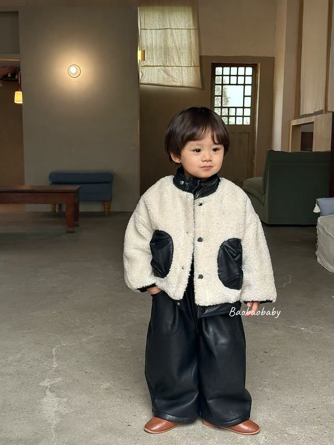 率性拼皮羊羔外套