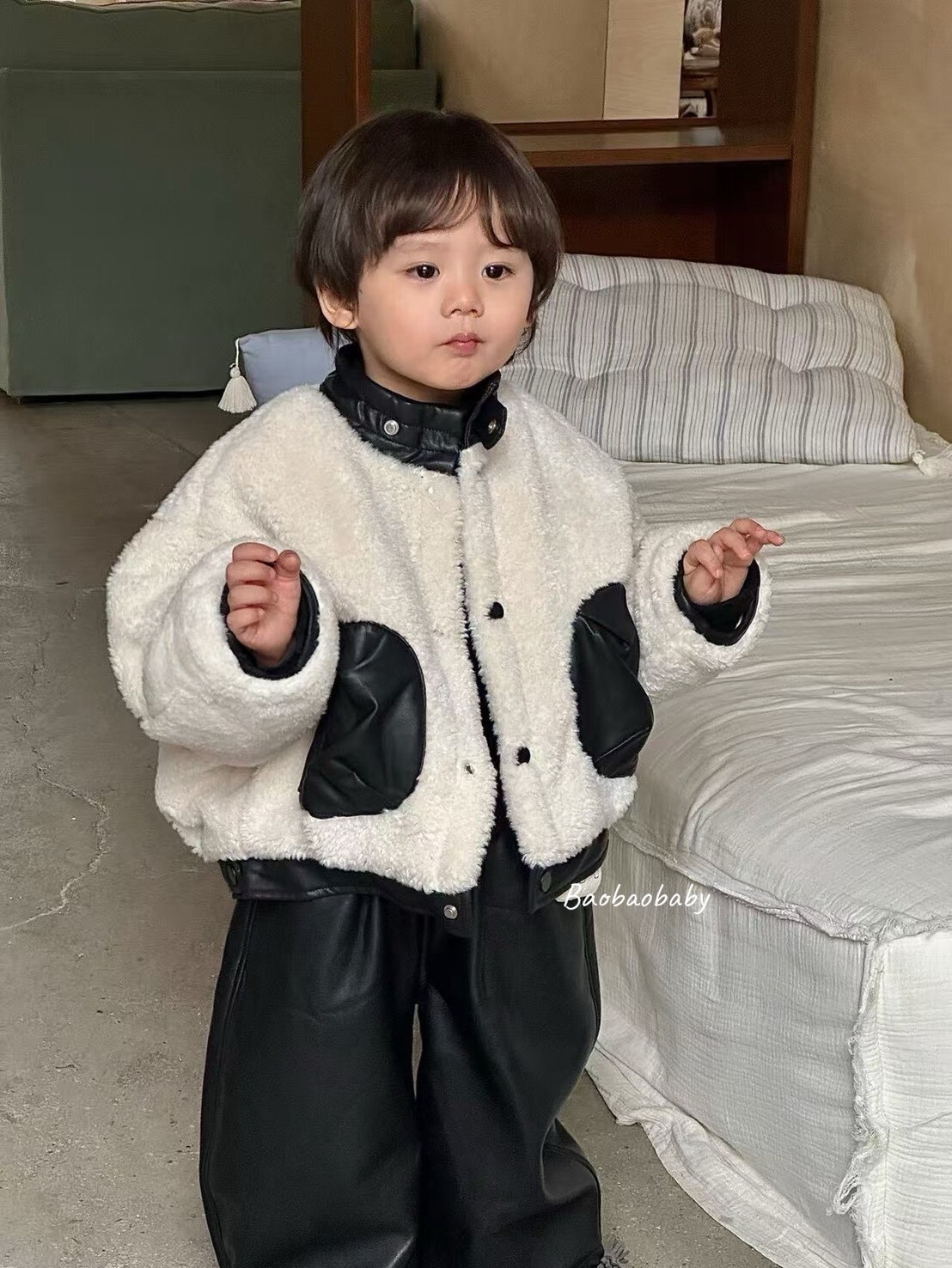 率性拼皮羊羔外套