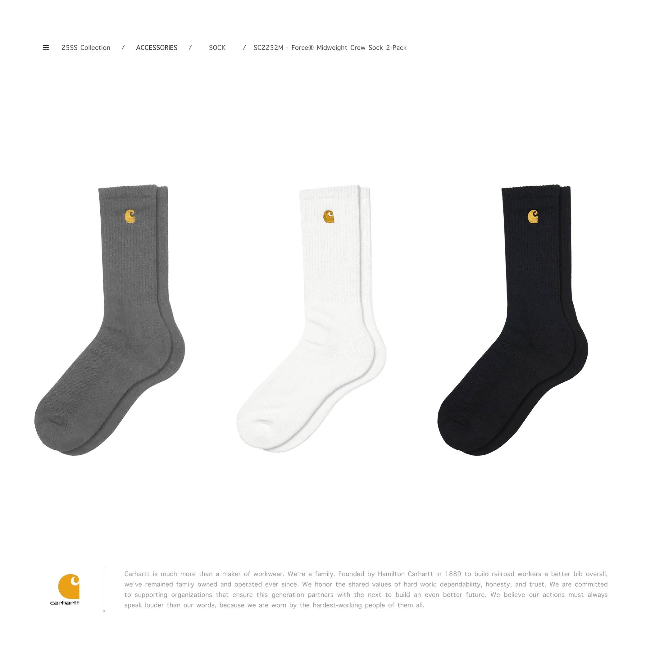 Carhartt - SC2252M - Force® Midweight Crew Sock 2-Pack